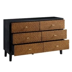 Bianca Chip Carved 6 Drawer Chest, Antique Bronze & Black -Daals Shop XXCOD 010 GOLD BLACK WB3