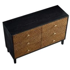 Bianca Chip Carved 6 Drawer Chest, Antique Bronze & Black -Daals Shop XXCOD 010 GOLD BLACK WB4