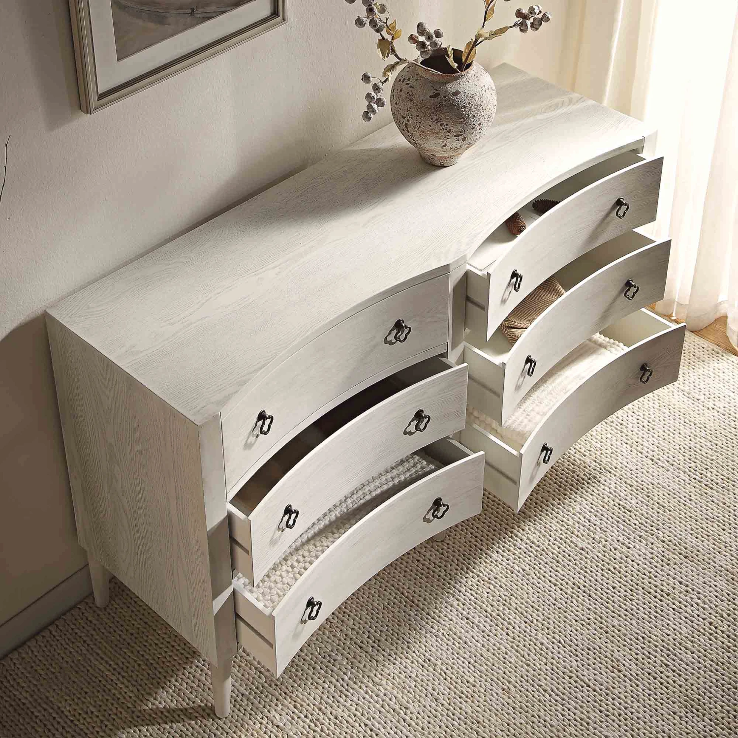 Thalia Concave Double Chest Of Drawers, Washed White 5 Thalia Concave Double Chest Of Drawers, Washed White - Image 3