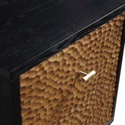 Bianca Chip Carved Bedside Table, Antique Bronze & Black -Daals Shop XXNS 007 GOLD BLACK detail1