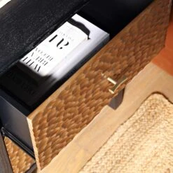 Bianca Chip Carved Bedside Table, Antique Bronze & Black -Daals Shop XXNS 007 GOLD BLACK scene2