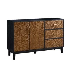 Bianca Chip Carved 2-Door 3-Drawer Sideboard, Antique Bronze & Black -Daals Shop XXSB 006 GOLD BLACK WB2