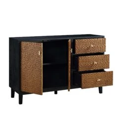 Bianca Chip Carved 2-Door 3-Drawer Sideboard, Antique Bronze & Black -Daals Shop XXSB 006 GOLD BLACK WB3