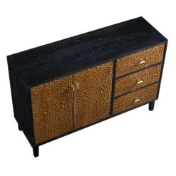 Bianca Chip Carved 2-Door 3-Drawer Sideboard, Antique Bronze & Black -Daals Shop XXSB 006 GOLD BLACK WB4