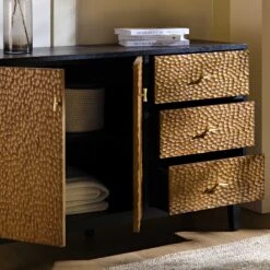 Bianca Chip Carved 2-Door 3-Drawer Sideboard, Antique Bronze & Black -Daals Shop XXSB 006 GOLD BLACK scene2