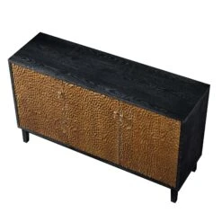 Bianca Chip Carved 3 Door Sideboard, Antique Bronze & Black -Daals Shop XXSB 009 GOLD BLACK WB4