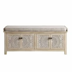 Chantilly Whitewashed Carved Storage Bench -Daals Shop XXST 016 WHITEWASH WB1