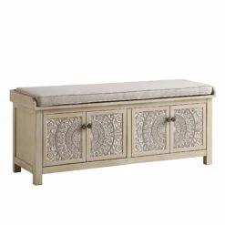 Chantilly Whitewashed Carved Storage Bench -Daals Shop XXST 016 WHITEWASH WB2
