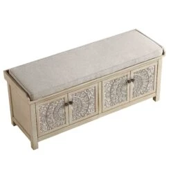 Chantilly Whitewashed Carved Storage Bench -Daals Shop XXST 016 WHITEWASH WB4