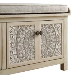 Chantilly Whitewashed Carved Storage Bench -Daals Shop XXST 016 WHITEWASH detail1