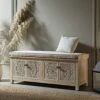 Chantilly Whitewashed Carved Storage Bench 1 Chantilly Whitewashed Carved Storage Bench -Daals Shop XXST 016 WHITEWASH scene1