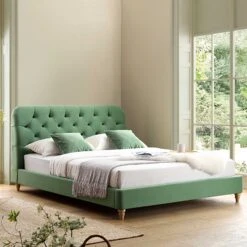 Leamington Deep-Buttoned Upholstered Bed, Meadow Green Velvet -Daals Shop ZX 1063 CUCU VEL scene2