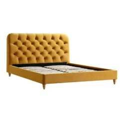 Leamington Deep-Buttoned Upholstered Bed, Turmeric Yellow Velvet -Daals Shop ZX 1063 MUST VEL WB1