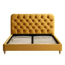 Leamington Deep-Buttoned Upholstered Bed, Turmeric Yellow Velvet -Daals Shop ZX 1063 MUST VEL WB2