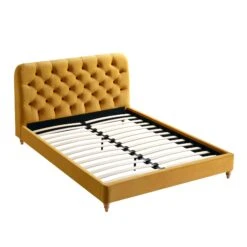 Leamington Deep-Buttoned Upholstered Bed, Turmeric Yellow Velvet -Daals Shop ZX 1063 MUST VEL WB3