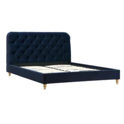 Leamington Deep-Buttoned Upholstered Bed, Midnight Blue Velvet 22 Leamington Deep-Buttoned Upholstered Bed, Midnight Blue Velvet -Daals Shop ZX 1063 NAVY VEL WB1