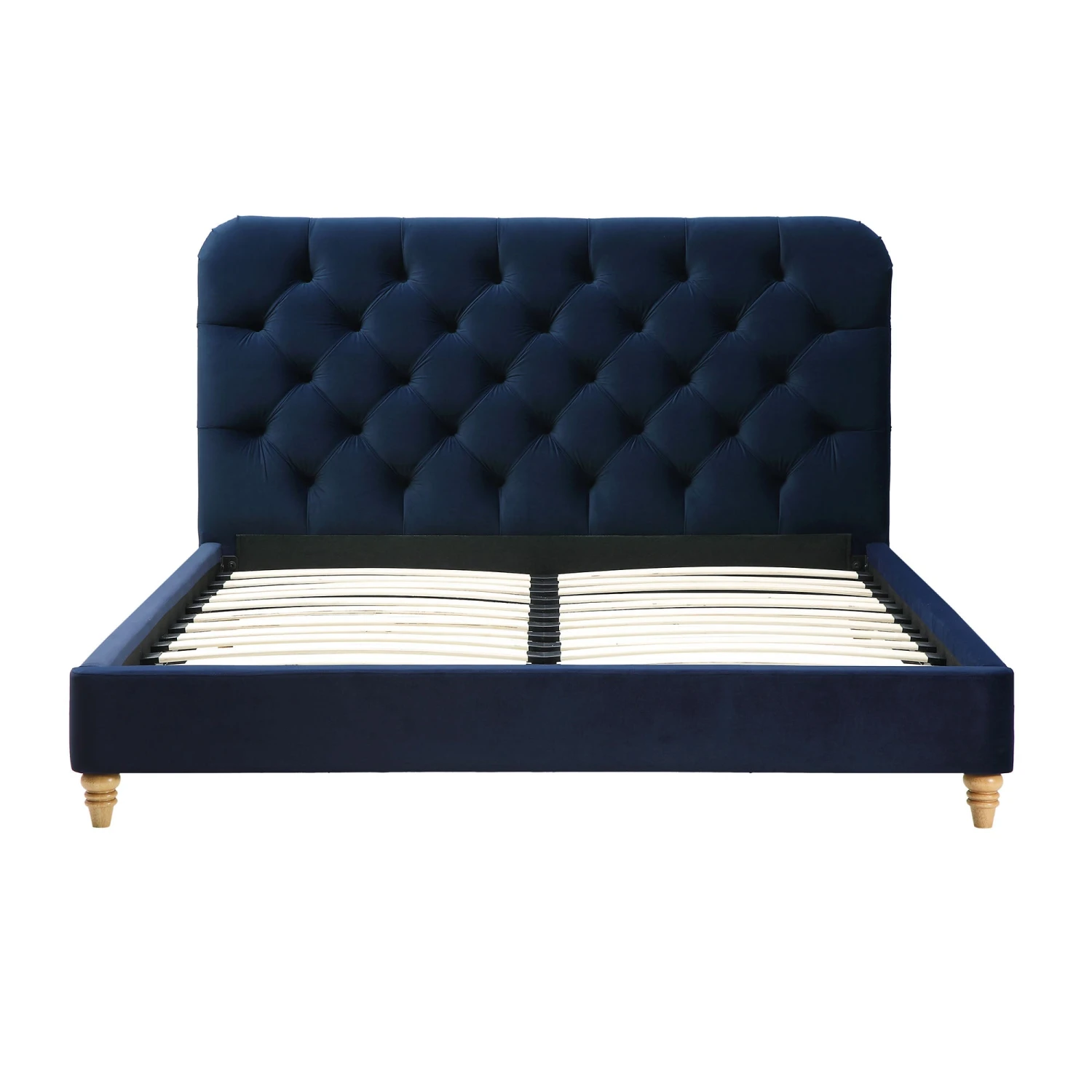 Leamington Deep-Buttoned Upholstered Bed, Midnight Blue Velvet 6 Leamington Deep-Buttoned Upholstered Bed, Midnight Blue Velvet - Image 4