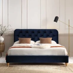 Leamington Deep-Buttoned Upholstered Bed, Midnight Blue Velvet 19 Leamington Deep-Buttoned Upholstered Bed, Midnight Blue Velvet -Daals Shop ZX 1063 NAVY VEL scene2