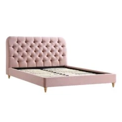 Leamington Deep-Buttoned Upholstered Bed, Rosewater Pink Fabric -Daals Shop ZX 1063 PALEPINK FAB WB1