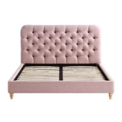 Leamington Deep-Buttoned Upholstered Bed, Rosewater Pink Fabric -Daals Shop ZX 1063 PALEPINK FAB WB2