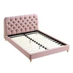 Leamington Deep-Buttoned Upholstered Bed, Rosewater Pink Fabric -Daals Shop ZX 1063 PALEPINK FAB WB3