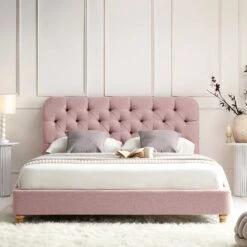 Leamington Deep-Buttoned Upholstered Bed, Rosewater Pink Fabric -Daals Shop ZX 1063 PALEPINK FAB scene2