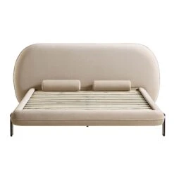 Elystan Oval Headboard Upholstered Bed, Warm Beige Fabric -Daals Shop ZX 2181 BEIGE FAB WB1
