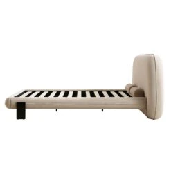 Elystan Oval Headboard Upholstered Bed, Warm Beige Fabric -Daals Shop ZX 2181 BEIGE FAB WB4