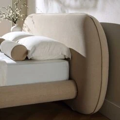 Elystan Oval Headboard Upholstered Bed, Warm Beige Fabric -Daals Shop ZX 2181 BEIGE FAB scene3
