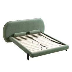 Elystan Oval Headboard Upholstered Bed, Olive Green Fabric -Daals Shop ZX 2181 GREEN FAB WB2