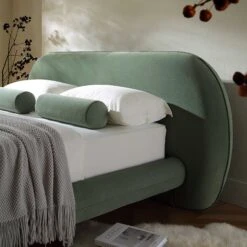Elystan Oval Headboard Upholstered Bed, Olive Green Fabric -Daals Shop ZX 2181 GREEN FAB scene2