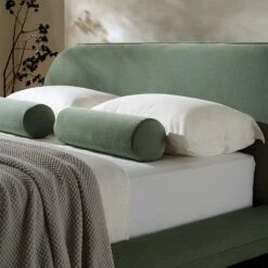 Elystan Oval Headboard Upholstered Bed, Olive Green Fabric -Daals Shop ZX 2181 GREEN FAB scene3