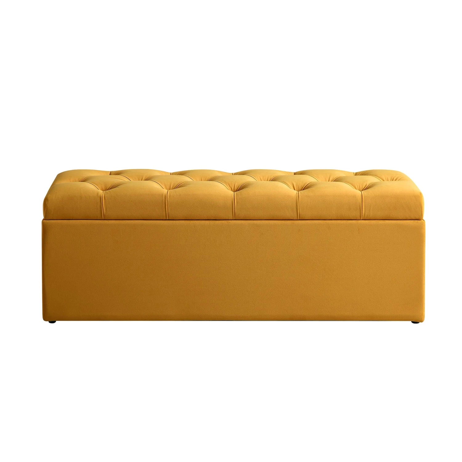 Leamington Deep-Buttoned Ottoman Storage Bench, Turmeric Yellow Velvet 6 Leamington Deep-Buttoned Ottoman Storage Bench, Turmeric Yellow Velvet - Image 4