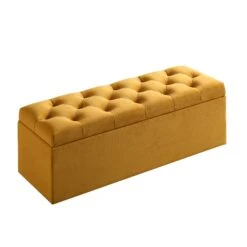 Leamington Deep-Buttoned Ottoman Storage Bench, Turmeric Yellow Velvet 18 Leamington Deep-Buttoned Ottoman Storage Bench, Turmeric Yellow Velvet -Daals Shop ZX 2183 MUST VEL WB4