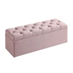 Leamington Deep-Buttoned Ottoman Storage Bench, Rosewater Pink Fabric 20 Leamington Deep-Buttoned Ottoman Storage Bench, Rosewater Pink Fabric -Daals Shop ZX 2183 PALEPINK FAB WB2
