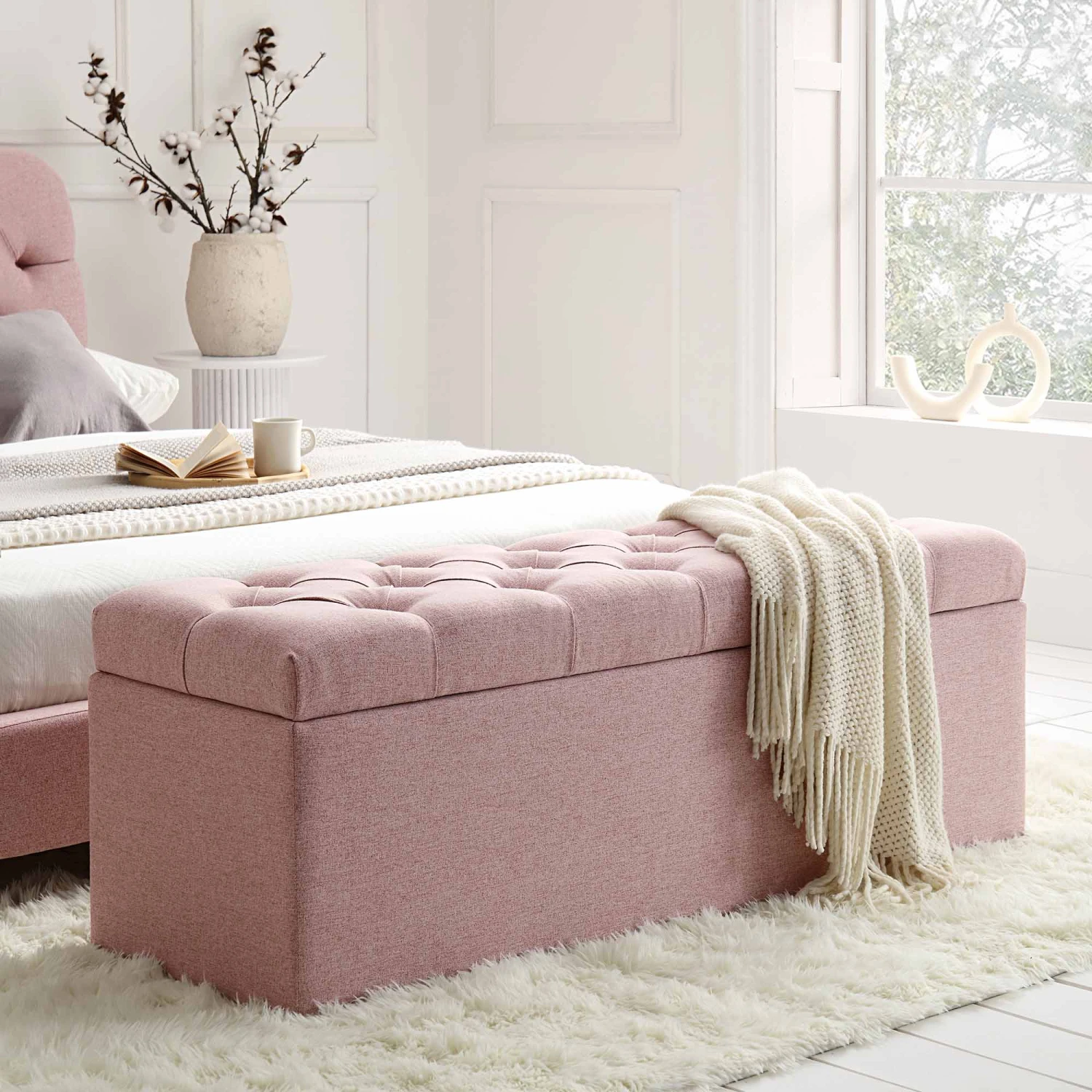 Leamington Deep-Buttoned Ottoman Storage Bench, Rosewater Pink Fabric 3 Leamington Deep-Buttoned Ottoman Storage Bench, Rosewater Pink Fabric