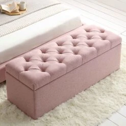 Leamington Deep-Buttoned Ottoman Storage Bench, Rosewater Pink Fabric 16 Leamington Deep-Buttoned Ottoman Storage Bench, Rosewater Pink Fabric -Daals Shop ZX 2183 PALEPINK FAB scene1