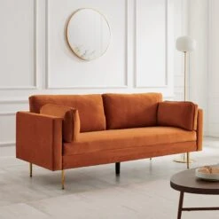 Pelham Orange Velvet Fabric Sofa 18 Pelham Orange Velvet Fabric Sofa -Daals Shop c4622