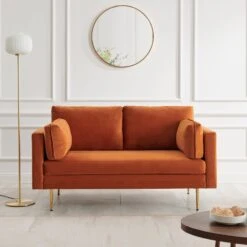 Pelham Orange Velvet Fabric Sofa 19 Pelham Orange Velvet Fabric Sofa -Daals Shop c4644