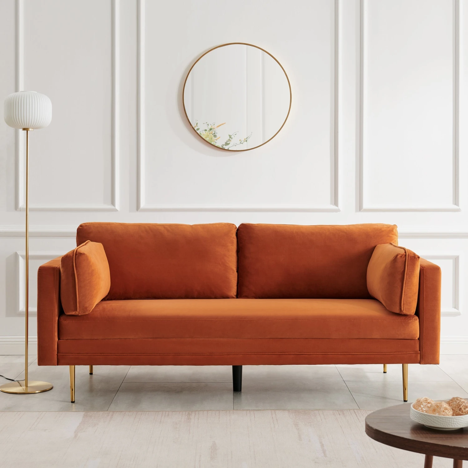 Pelham Orange Velvet Fabric Sofa 3 Pelham Orange Velvet Fabric Sofa