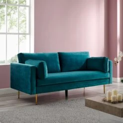 Pelham Teal Blue Velvet Fabric Sofa -Daals Shop c4757