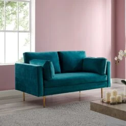 Pelham Teal Blue Velvet Fabric Sofa -Daals Shop c4761