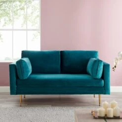 Pelham Teal Blue Velvet Fabric Sofa -Daals Shop c4770