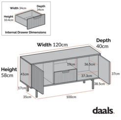 Richmond Ridged 120cm Wide TV Media Unit, Matte Taupe -Daals Shop dimensional drawings NOV 2022 BSD 106 600x 97b2199a f97d 4019 9a0e 5e2a1fe20a67