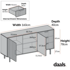 Richmond Ridged Large Sideboard, Matte Black -Daals Shop dimensional drawings NOV 2022 BSD 108