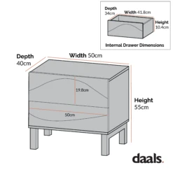 Moriko 2 Drawer Bedside Table -Daals Shop dimensional drawings NOV 2022 BSD 113