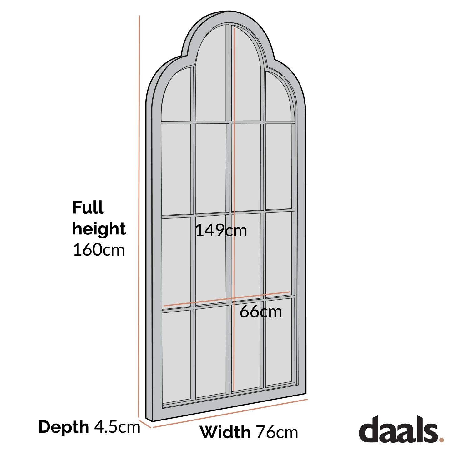 Southam Arched Full Length Wooden Frame Window Mirror 160 X 76 Cm 6 Southam Arched Full Length Wooden Frame Window Mirror 160 X 76 Cm - Image 4