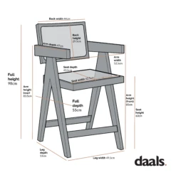 Jeanne Dark Walnut Cane Rattan Solid Beech Wood Counter Stool -Daals Shop dimensional drawings NOV 2022 XN 2211 2