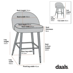 Miyae Set Of 2 Pleated Champagne Beige Velvet Upholstered Counter Stools -Daals Shop dimensional drawings SEPT 2022 BCH 2148