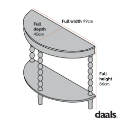 Aldwinke Beige Bobbin Demilune Console Table -Daals Shop dimensional drawings SEPT 2022 BSD 099